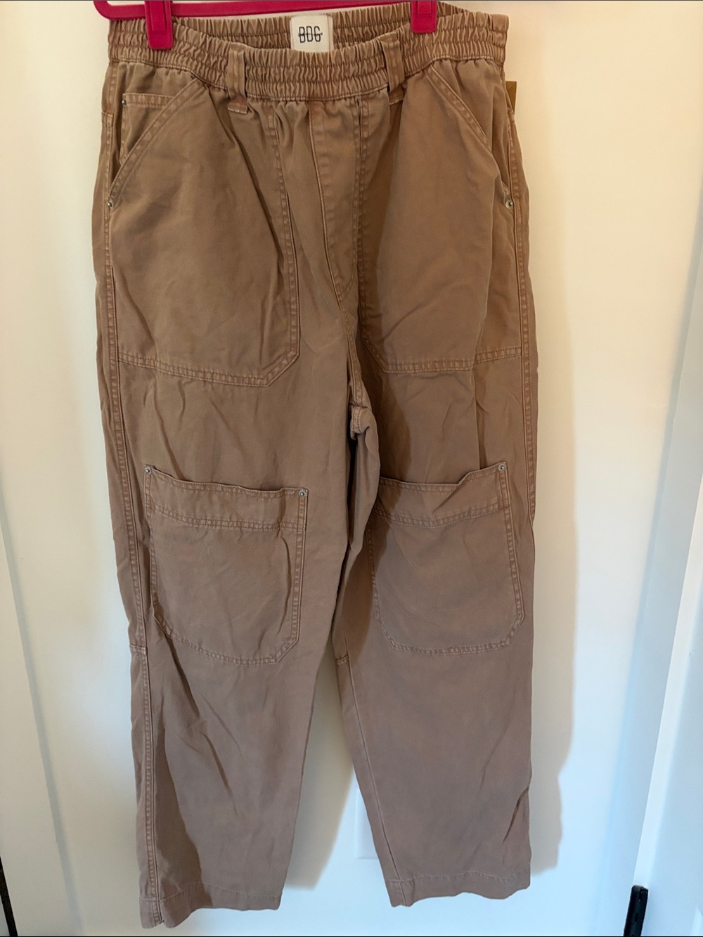 BDG Taupe Elastic-Waist Straight Leg Cargo Pants